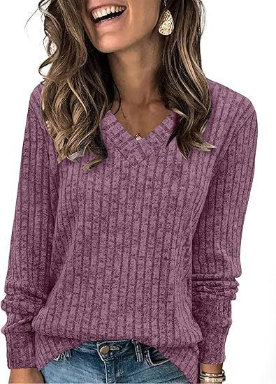 Wholesale women's long sleeve V-neck pit sanding knitted jacket T-shirt